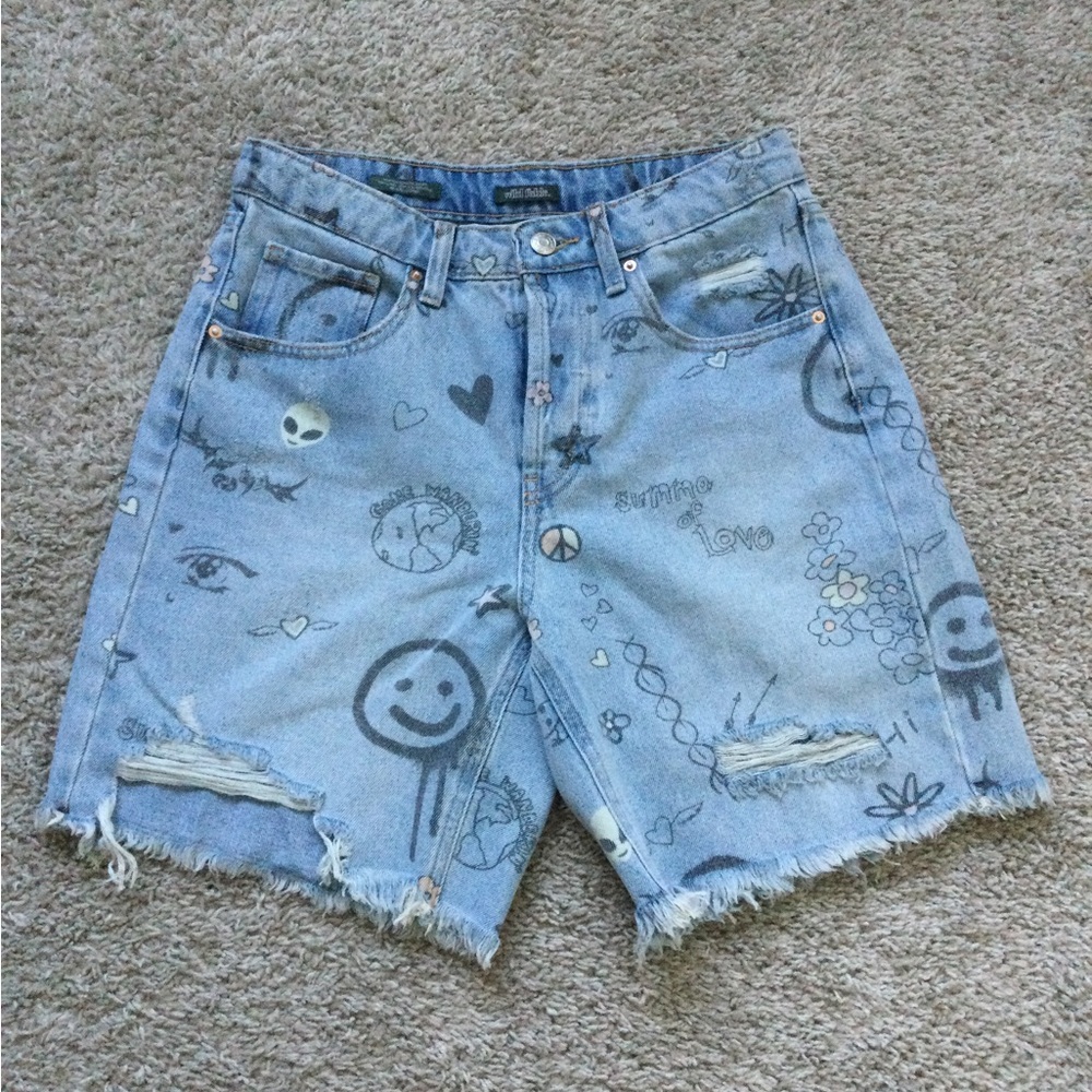 🔥🔥HOST PIC🔥🔥 Wild Fable Women Doodle Distressed High Rise Denim Bermudan Shorts